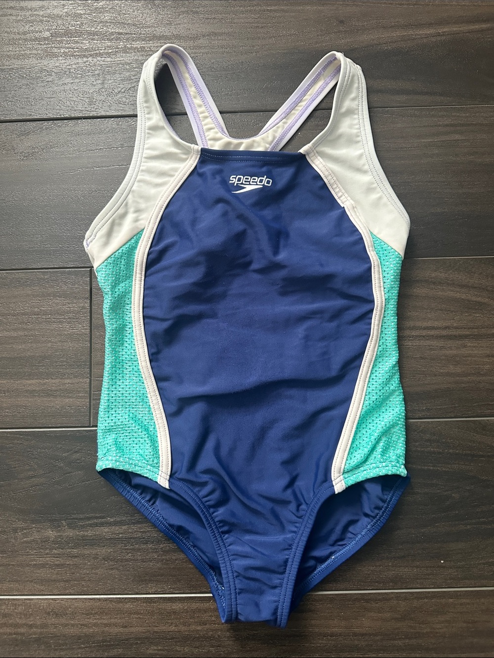 Speedo Girls Mesh Splice Thick Strap Swimsuit. Size 8